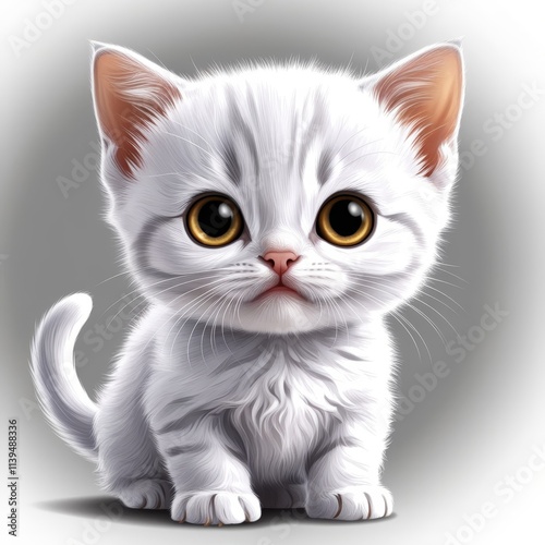 Cute cartoon style tabby cat with wide eyes and fluffy fur, perfect for playful designs