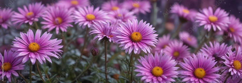 Frozen water droplets containing autumn aster flowers in shades of purple and pink, frozen beauty, water droplet, macro photography Frozen water droplets containing autumn aster flowers in shades of purple and pink, frozen beauty, water droplet, macro photography