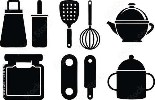 set of kitchen elements icon black silhouette