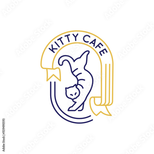 Simple Logo with Cat icon. A logo of a cat, a common household pet known for its independence and grace. Ideal for use in materials related to pet care, veterinary services. Vector illustration 