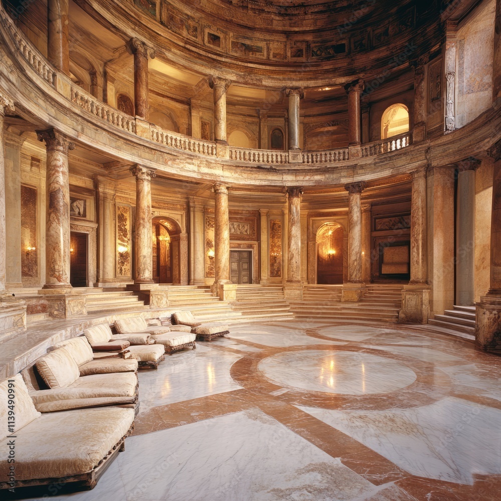 Obraz premium Grand Circular Marble Hall Interior with Seating