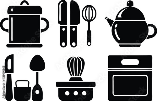 set of kitchen elements icon black silhouette