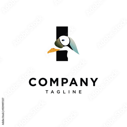 Letter I Spectacled Eider Logo Icon Vector