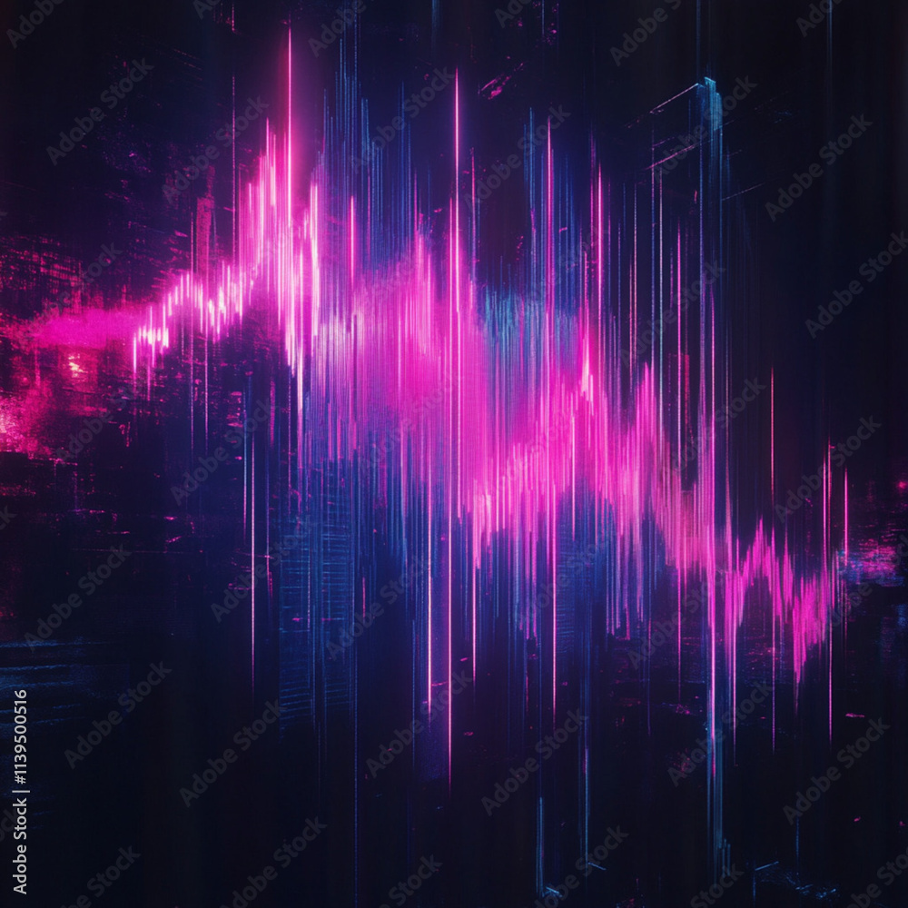 Vibrant neon sound waves flowing across a dark canvas, dynamic and glowing like digital equalizers, Generative AI Vibrant neon sound waves flowing across a dark canvas, dynamic and glowing like digital equalizers, Generative AI