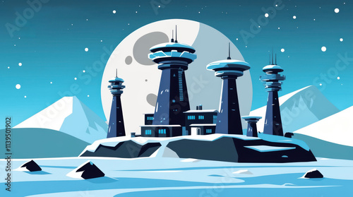 Wallpaper Mural Futuristic fortress arctic landscape digital artwork night scene isolated structure Torontodigital.ca