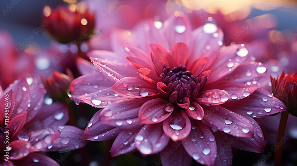 A pink flower with water droplets on it A pink flower with water droplets on it