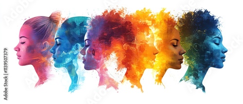 Colorful and abstract human silhouettes, diverse faces blending in harmony, representing community, connection, and the beauty of human diversity photo