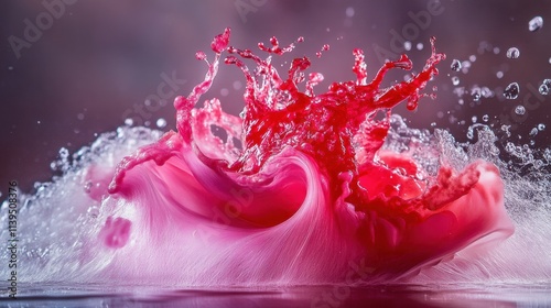 A forceful spray of liquid creating intricate patterns of droplets suspended mid-air in sharp focus.