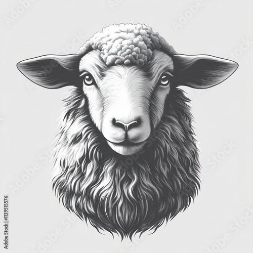 Monochrome illustration of a sheep's head. photo