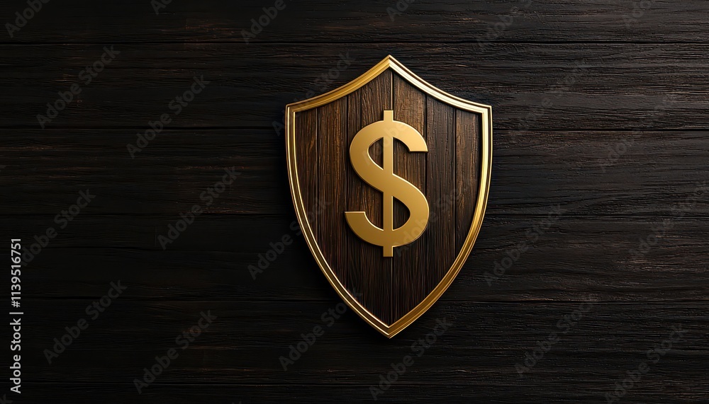 A golden dollar sign on a wooden shield, symbolizing financial protection and security against economic threats. A golden dollar sign on a wooden shield, symbolizing financial protection and security against economic threats.