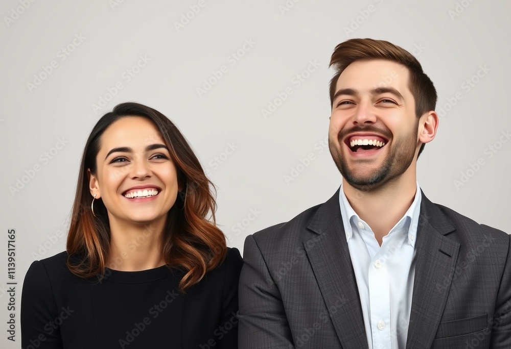 Formal portrait of two people with joyful expressions Formal portrait of two people with joyful expressions