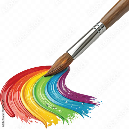 Abstract 3d Three dimensional  artist brush with glossy colourful painting isolated on white background