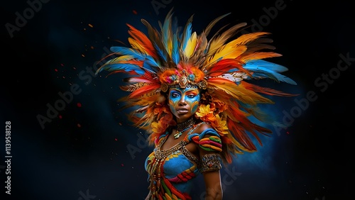 Carnival entertainer from Notting Hill. Close-up of a young woman's face. Generate AI.