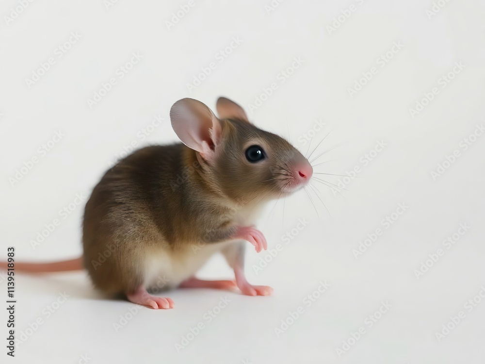 Gentle Gaze of a Tiny Mouse۔ Young Mouse. Mouse on white background Gentle Gaze of a Tiny Mouse۔ Young Mouse. Mouse on white background