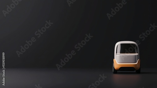 Autonomous Electric Vehicle on Solid Black Background A minimalist, selfdriving car with LED strips and a streamlined design, isolated against a solid black backdrop photo