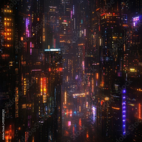 Neon Rain Cityscape Futuristic Urban Nightscape