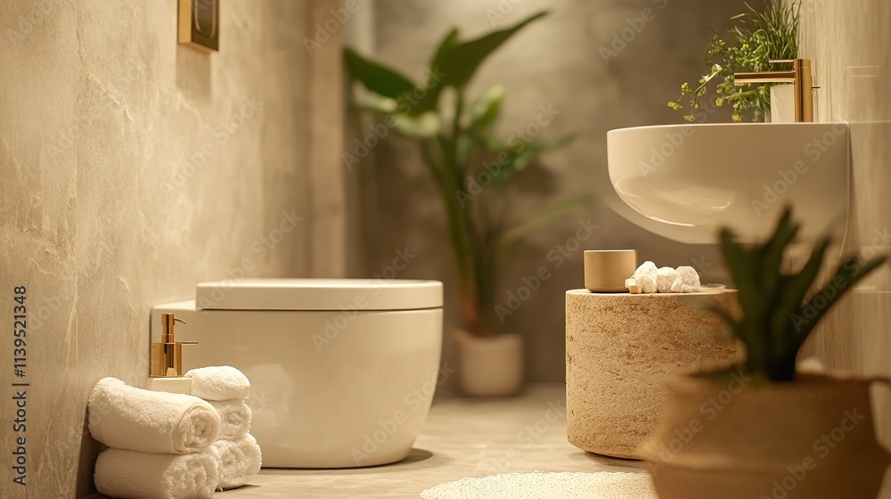 modern European bathroom, high-end design, neutral tones with marble accents modern European bathroom, high-end design, neutral tones with marble accents