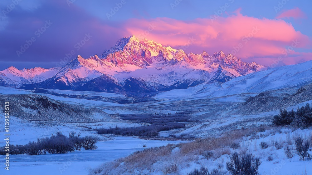 Obraz premium Majestic Winter Sunrise Over Snow-Capped Mountains