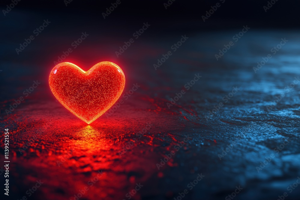 Fototapeta premium Glowing Red Heart on Dark Textured Background