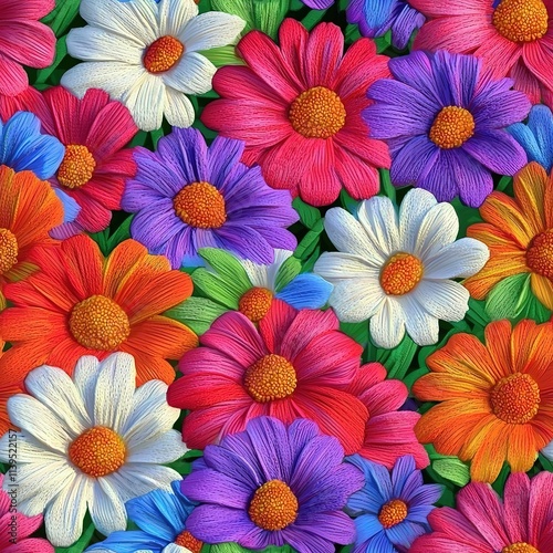 Wallpaper Mural Embroidered Daisies Daisy Floral Flower Seamless Pattern Texture Torontodigital.ca