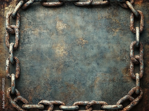 Rustic Grunge Metal Chain Frame on a Textured Background

 photo