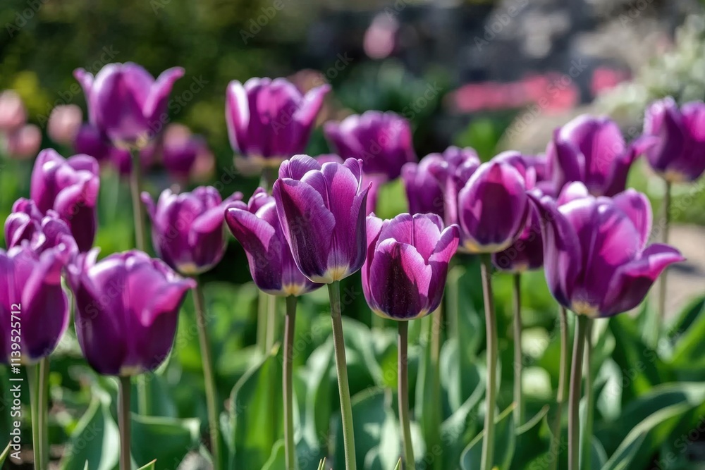 Exquisite purple tulips flourishing in their natural habitat. Exquisite purple tulips flourishing in their natural habitat.