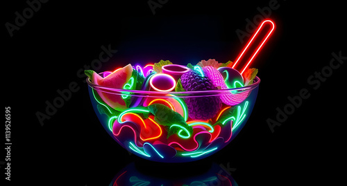 Neon abstract salad in a bowl photo