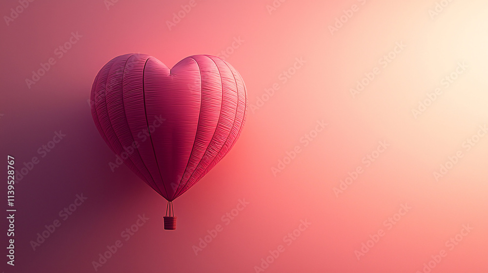 Obraz premium Valentine's Day creative banner. Surprise gift with red ribbons and red heart shaped on background. Valentines day concept. copy space 