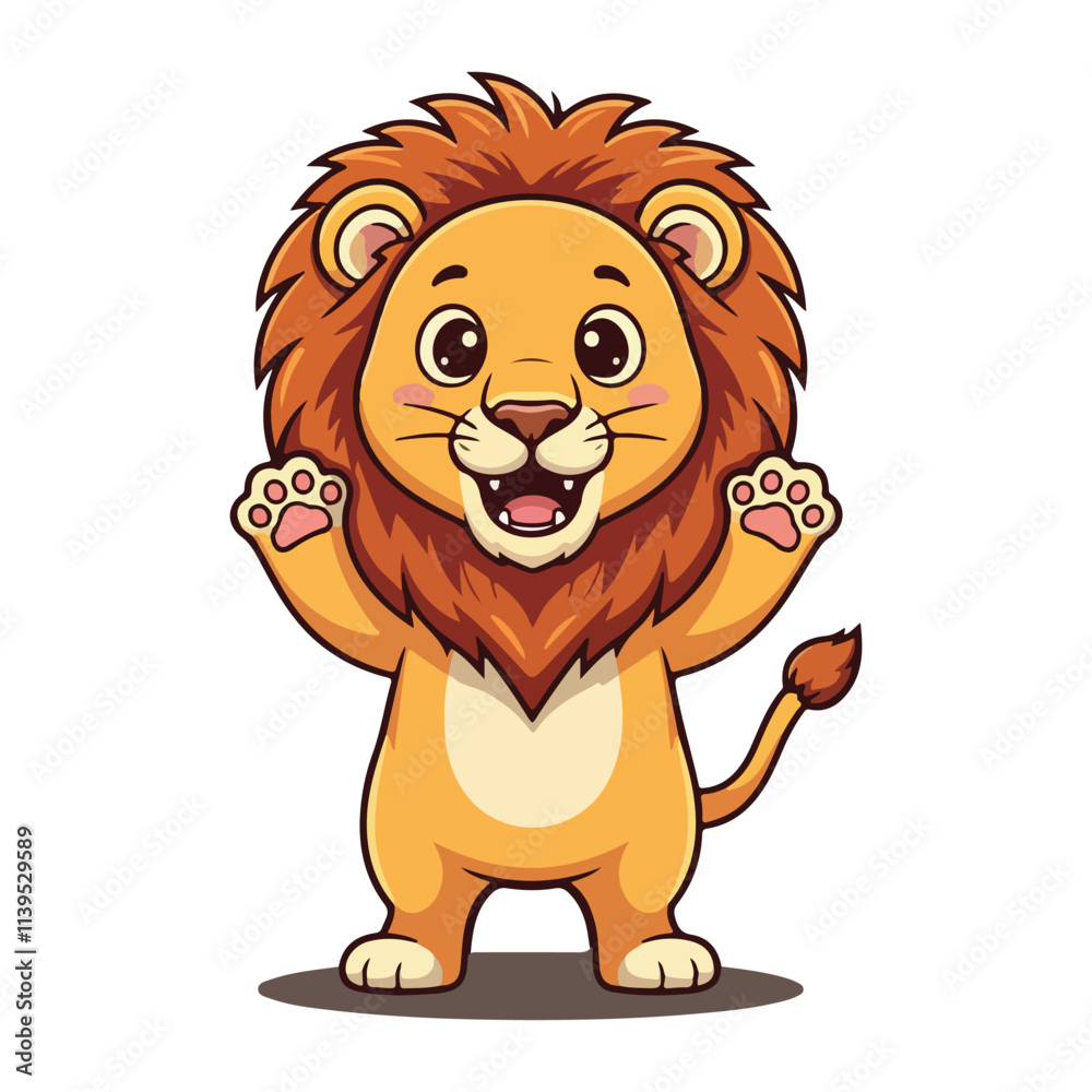 Obraz premium Cute Lion Standing Cartoon Vector Icon Illustration. Animal Nature Icon Concept Isolated Premium Vector. Flat Cartoon Style