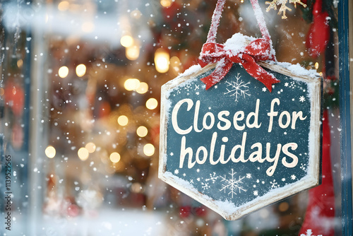 Snowy Winter Holidays Closed Sign Illustration