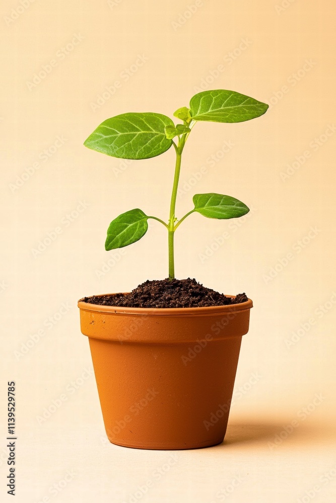 Young Plant Sprout in Terracotta Pot. Young Plant Sprout in Terracotta Pot.