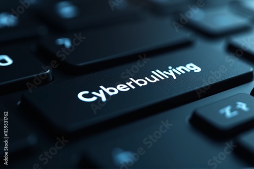 A close-up view of a keyboard highlighting the term cyberbullying, reflecting the serious issue within online interactions, emphasizing the need for awareness and prevention photo