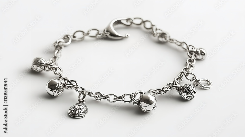 Shiny Silver Bracelet with Charms on White Background 4K
Shiny Silver Bracelet with Charms on White Background 4K