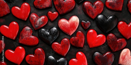 A Romantic Collection of Red and Black Hearts: A Valentine's Day Background of Love and Passion photo