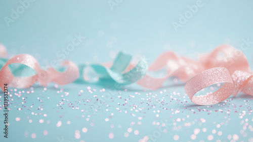 Pink and Blue Ribbons on Glitter Background 