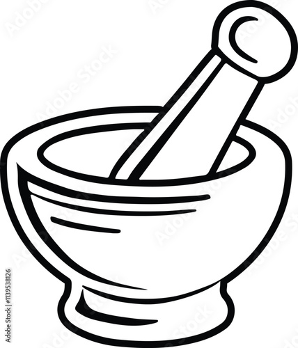 Mortar and pestle isolated silhouette vector art, mortar and pestle line art vector illustration