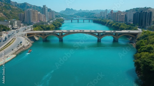 Drones Capture Modern Bridges Network Urban Area Aerial Photography River Environment Bird's Eye View photo