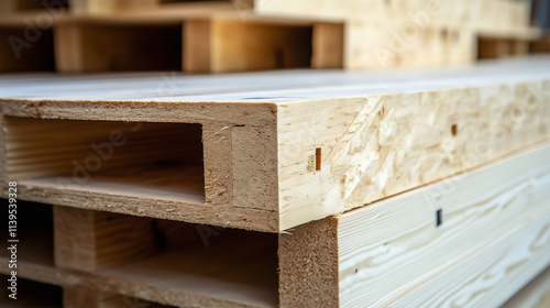 A stack of wood pallets with a piece of wood sticking out of the middle