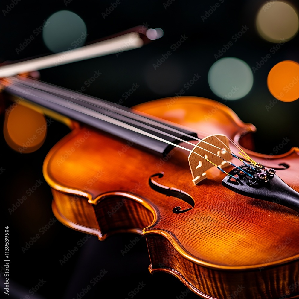 Fototapeta premium Violin Closeup Musical Instrument in Soft Focus Lighting