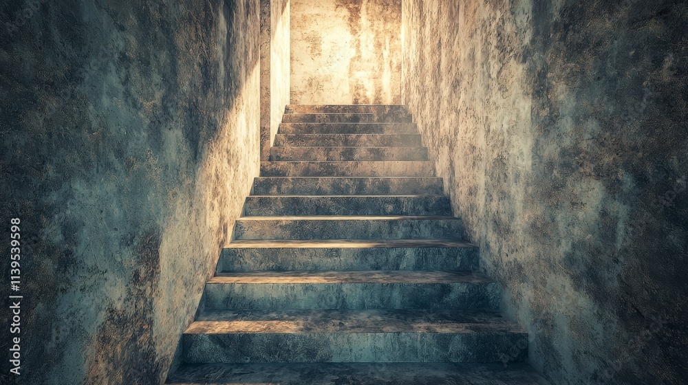 Mysterious staircase ascending into a void abandoned building digital art surreal environment dramatic perspective Mysterious staircase ascending into a void abandoned building digital art surreal environment dramatic perspective