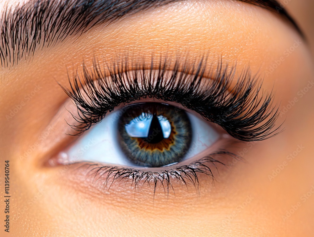 Obraz premium A close up of a woman's blue eye with long eyelashes