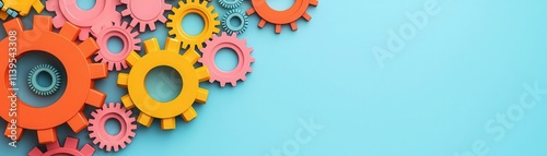 3D Gear Innovention Concept, Brainstorm with gears building blocks, symbolizing innovation and development, flat design illustration