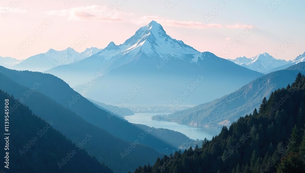 Majestic mountain range with misty atmosphere, landscape, fog Majestic mountain range with misty atmosphere, landscape, fog