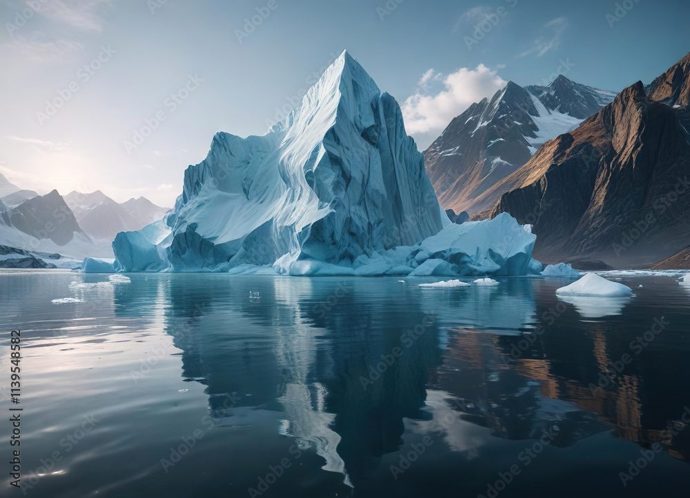 custom made wallpaper toronto digitalAn iceberg with a few cracks in its surface floating on the water, breaking, ice, cracks