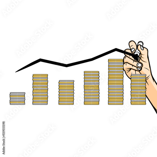 hand drawing graph of financial ups and downs vector illustration