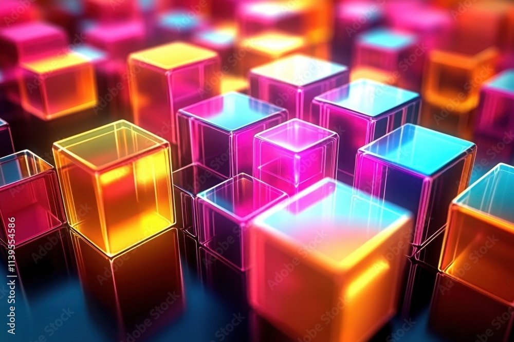 Captivating abstract 3D background featuring vibrant neon cubes. Captivating abstract 3D background featuring vibrant neon cubes.