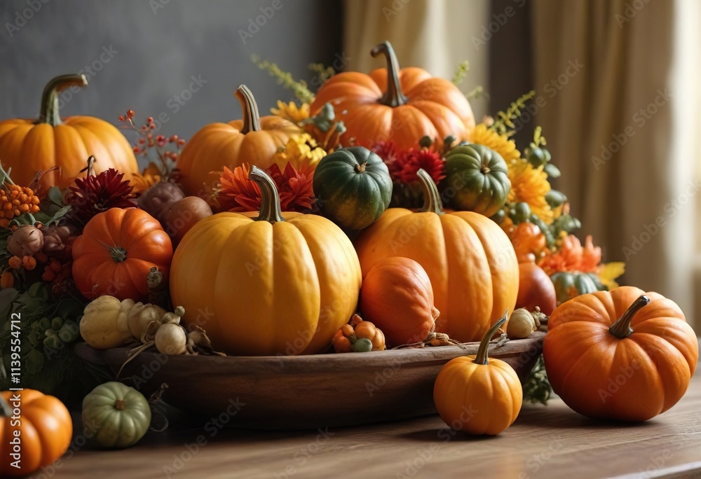 Pumpkins and gourds in a decorative arrangement, earthy tones, outdoor decor Pumpkins and gourds in a decorative arrangement, earthy tones, outdoor decor