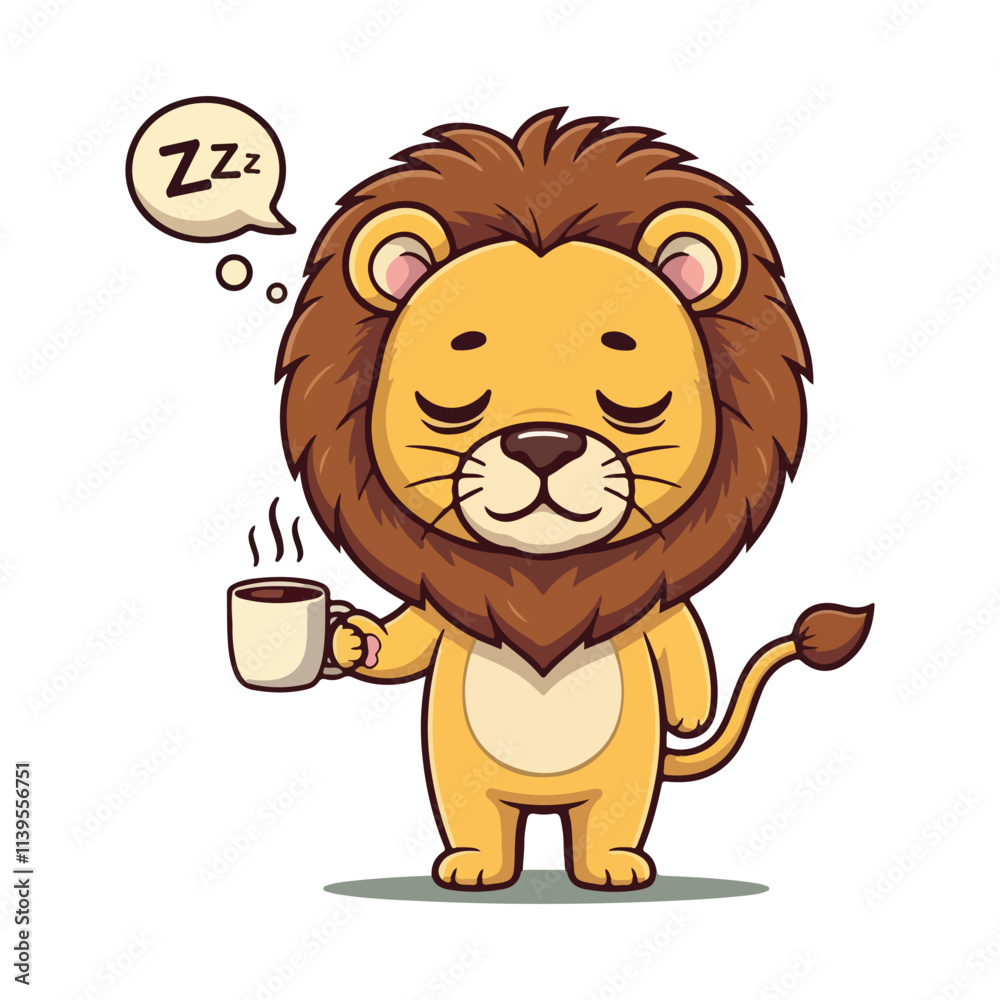 Obraz premium Cute Lion Standing Cartoon Vector Icon Illustration. Animal Nature Icon Concept Isolated Premium Vector. Flat Cartoon Style
