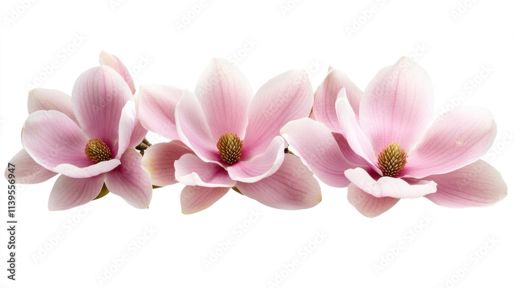 Three pink magnolia blossoms isolated on white. Three pink magnolia blossoms isolated on white.