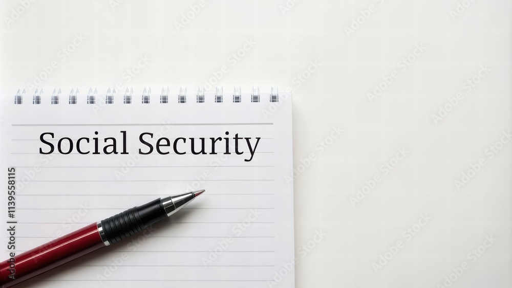 Social security benefits concept, Notepad with Social Security text and a pen. Social security benefits concept, Notepad with Social Security text and a pen.
